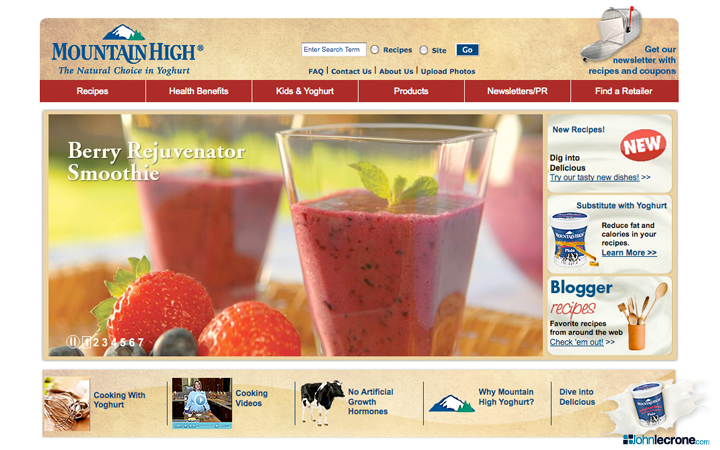 An image of Mountain High Yoghurts website